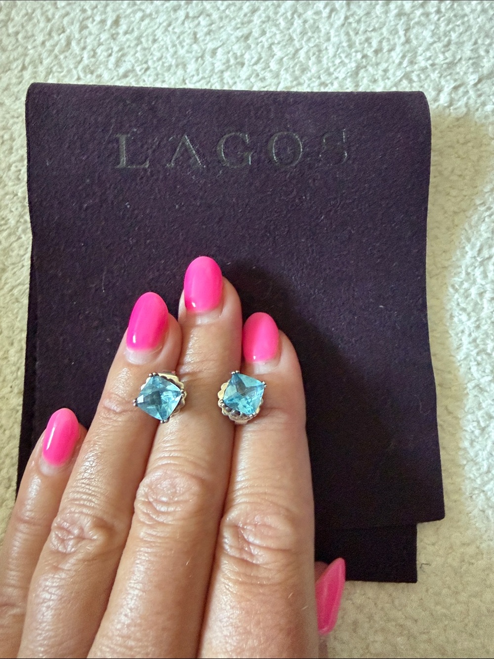 LAGOS Aquamarine-Blue Square-Cut Stud Earrings